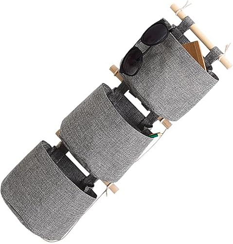 Miniatura 3 de SH-RuiDu Paquete de 3 bolsas de almacenamiento colgantes de tela de lino de algodón sobre la pared, organizador de puerta para habitación y baño