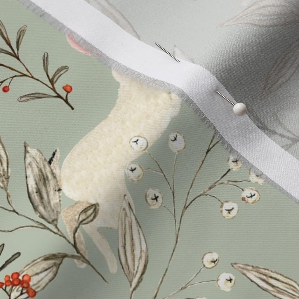 Spoonflower Fabric - Whimsical Bunnies Easter Bunny Woodland Animals Forest Butterflies Printed on Organic Cotton Sateen Fabric by The Yard - Sewing Quilting Apparel Home Decor