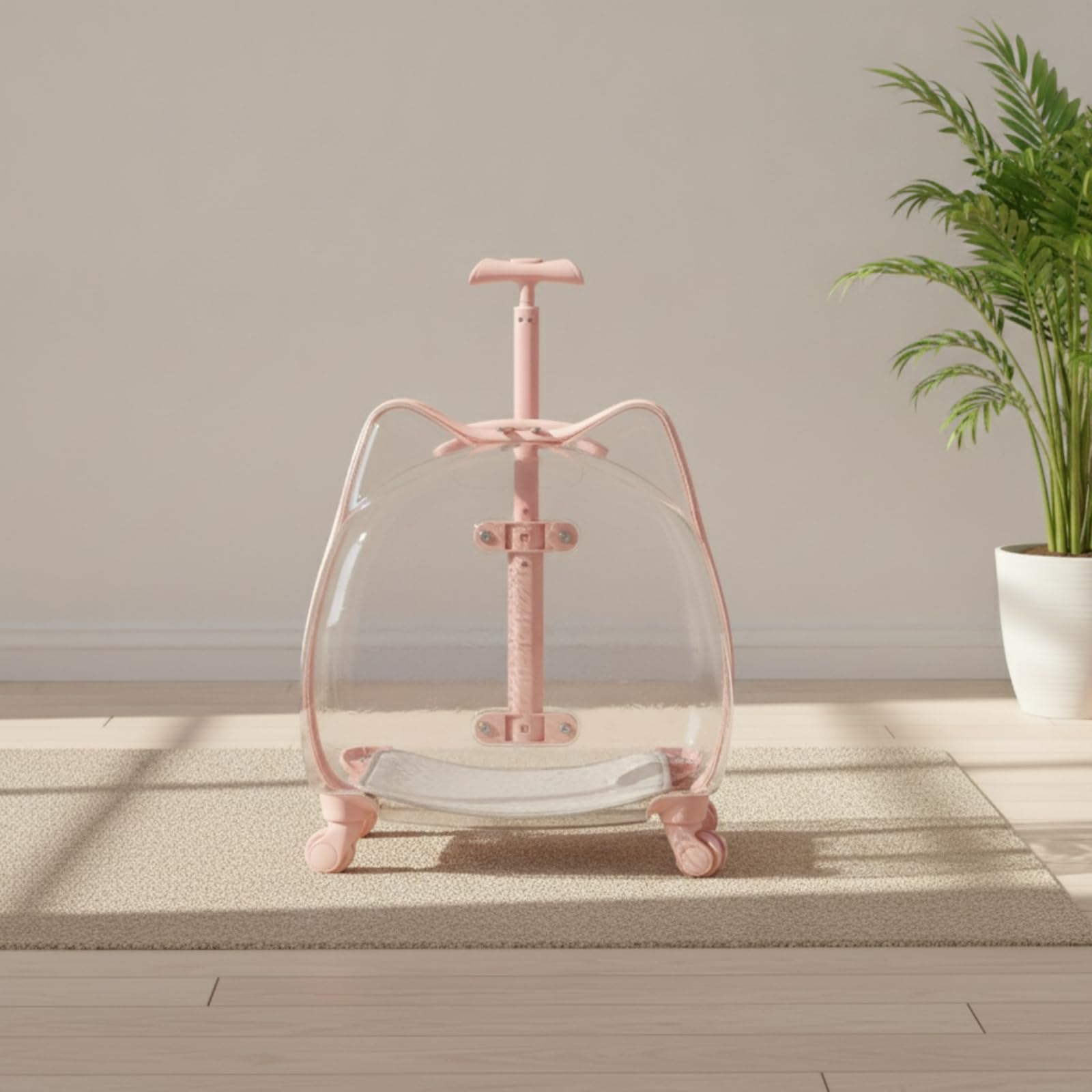 Rollbarer Kleintiertransportbehälter mit -Design Und Sichtfenstern Haustierkoffer mit Reißverschlussöffnung Und Flachem für Ausflüge Und Alltag, Rosa