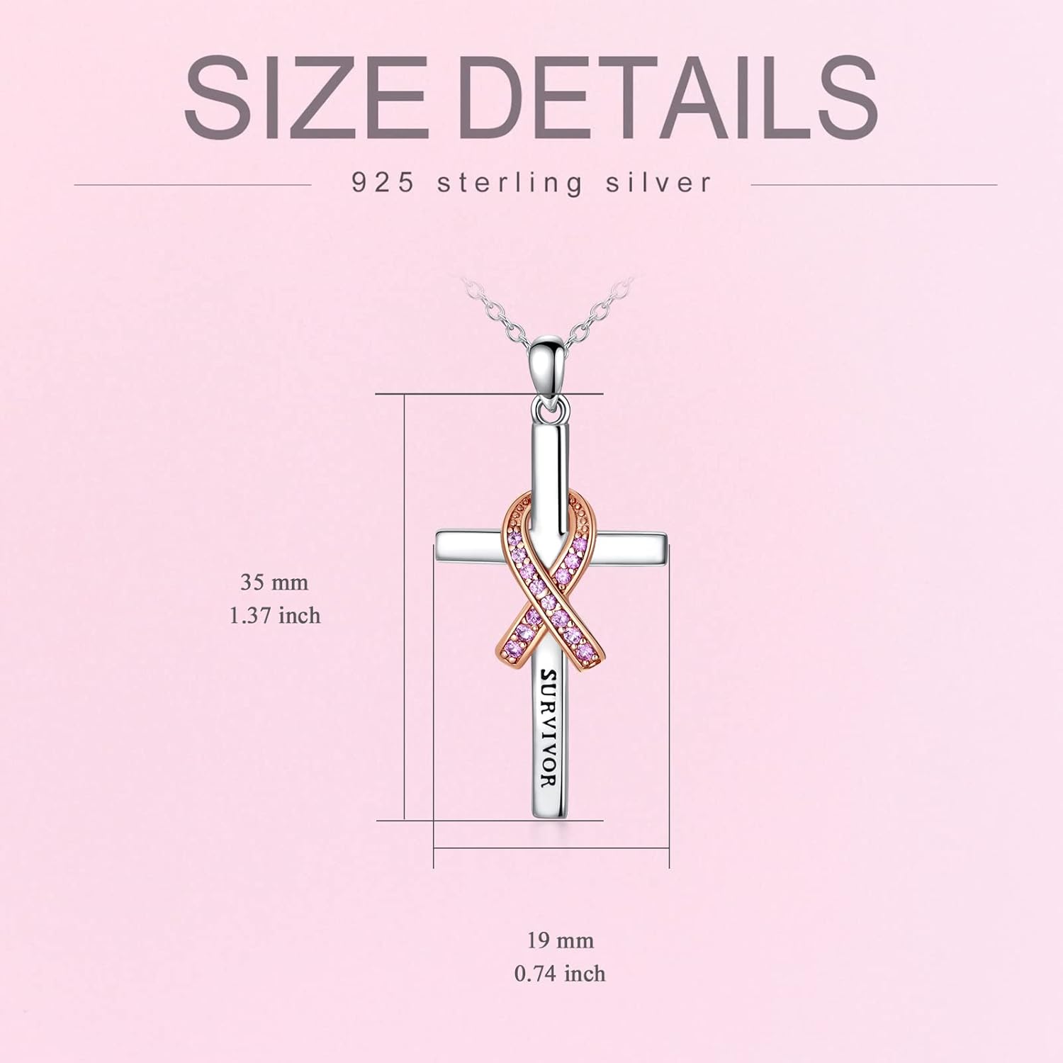 Breast Cancer Survivor Necklace 925 Sterling Silver Pink Ribbon Pendant Necklace Cancer Awareness Survivor Jewelry Gifts for Women Girls - Image 5
