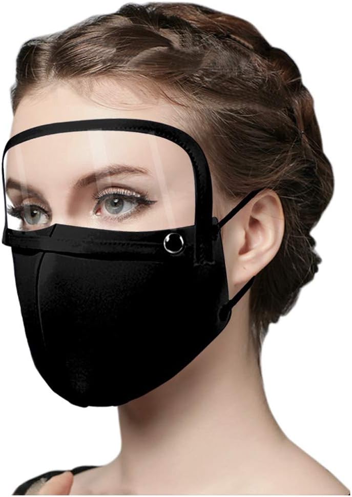6PCS Cotton Dustproof Face Protective, Reusable Washable Face Bandanas with Breather Valve and Detachable Eyes Shield (Black(Without valve) - 6PCS)