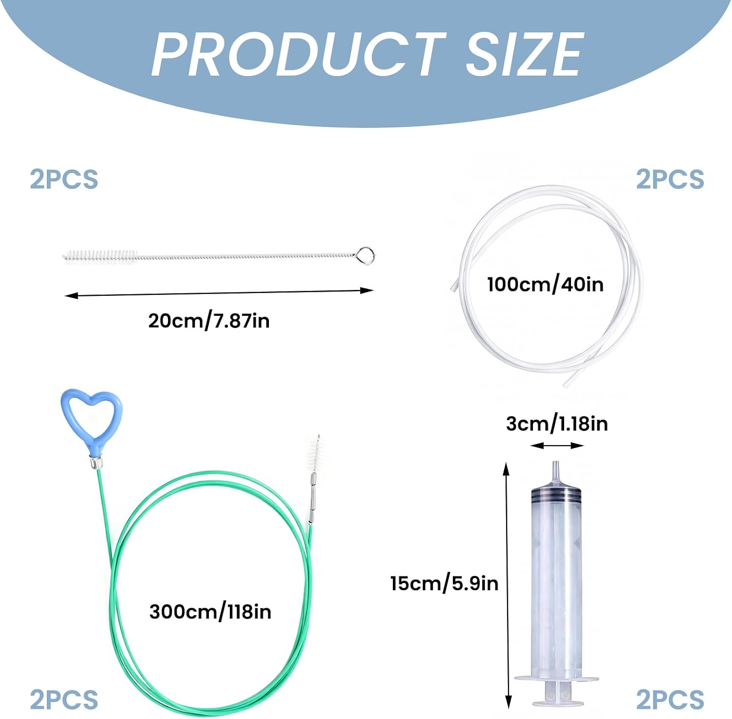 Car Sunroof Drain Cleaning Tool, 2Pcs 118 Inch Flexible Tube Cleaning Brush with 2 Straight Brush, 2 Syringe And Syringe Hose, Soft Drain Brush for Auto Sunroof Windshields Wiper Hole Sewers