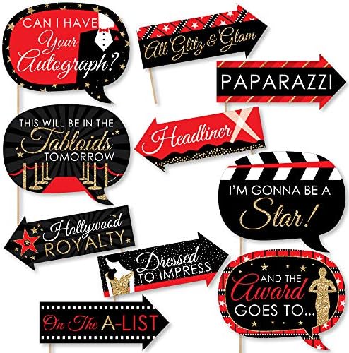 Big Dot of Happiness Funny Red Carpet Hollywood - Movie Night Party Photo Booth Props Kit - 10 Piece