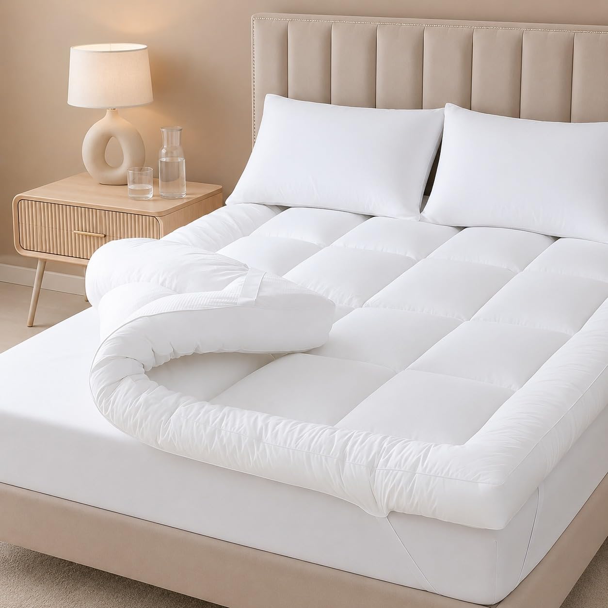 LOOMERIG Premium 4-Inch/10cm Microfiber Super King Mattress Topper– Soft and Fluffy Mattress Topper with Box Stitching for Enhanced Comfort (Super King - 182x200cm)