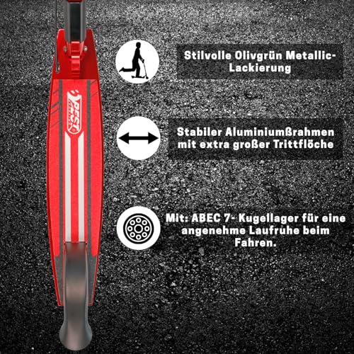 Best Sporting High End Scooter Erwachsene I klappbarer Roller mit St&auml;nder, Handbremse, Klingel und Tragegurt I City-Roller f&uuml;r Erwachsene I Tretroller mit Rollengr&ouml;&szlig;e 205 mm