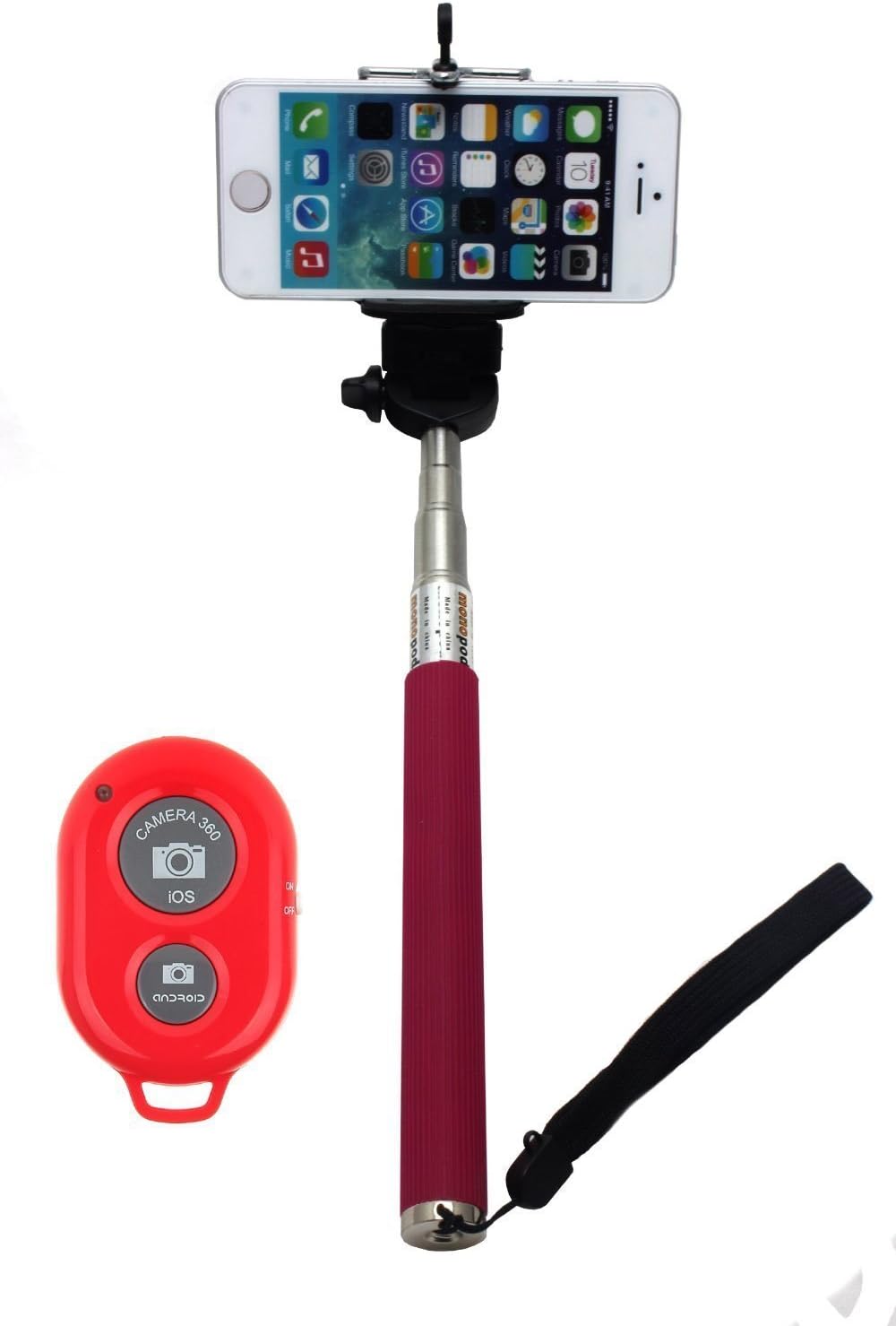 711091672914 Extendable Selfie Handheld Stick Monopod with Adjustable Phone Holder (Red)