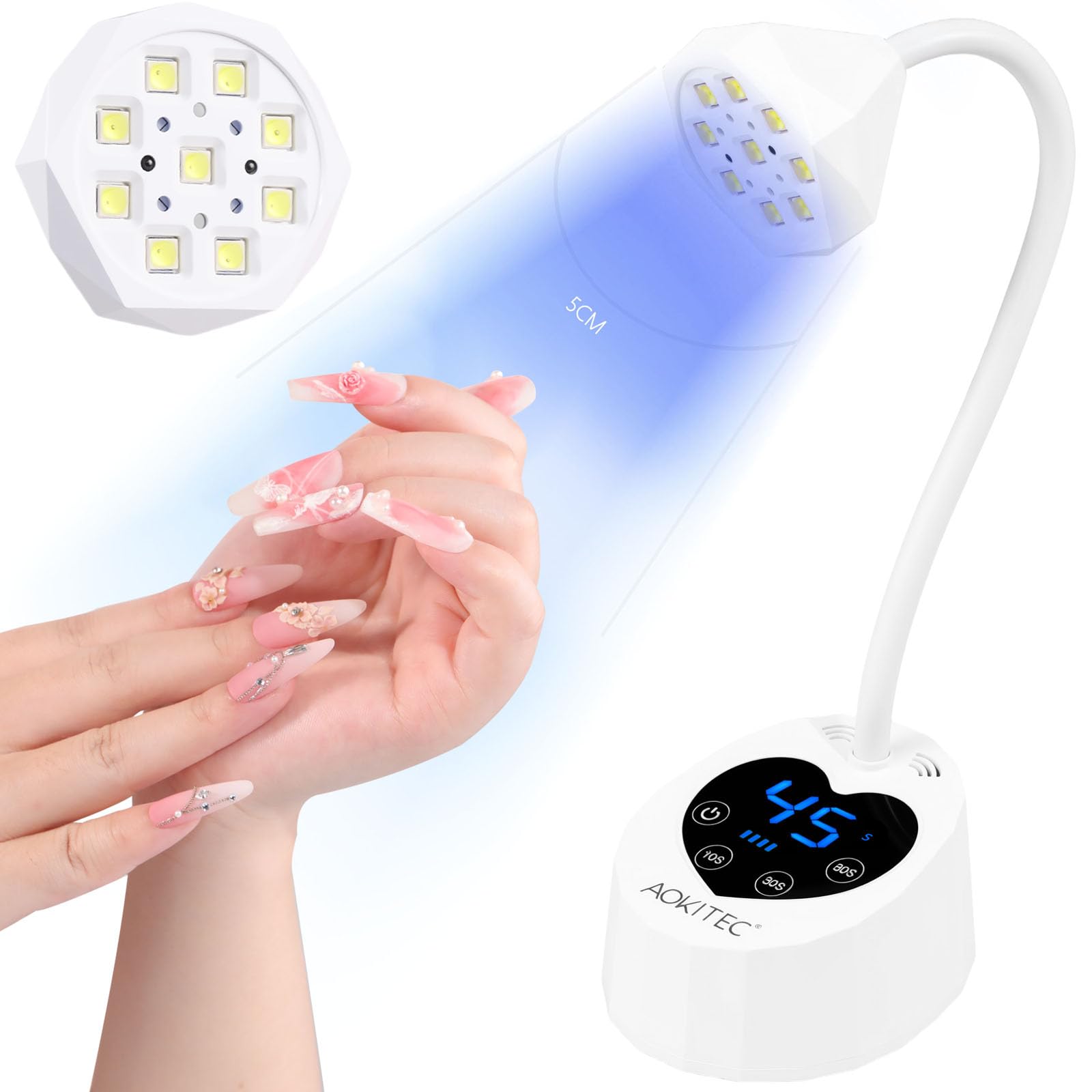 Aokitec UV Lampe für Gelnägel: UV Lampe Nägel mit 3 Timer Modi Smart Auto-Sensor und LCD Display, Nagellampe für Nagelkleber Nail Tips Gel Nail Art,LED Lampe für Nägel Selber Machen Nagelstudio