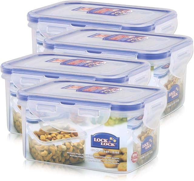 4 x Lock & Lock Rect 470ml Food Container HPL807