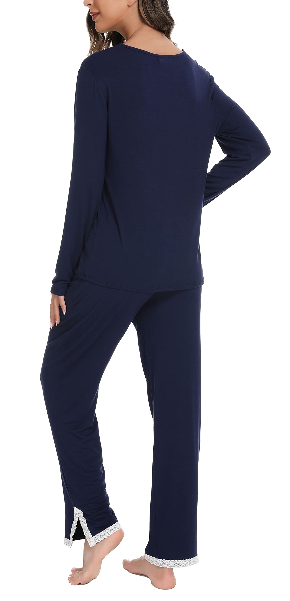 Lovasy Pigiama Donna Manica Lunga Pantaloni Lunghi Casual Scollo a V Top con Motivo a Pois Carino con Tasca Due Pezzi