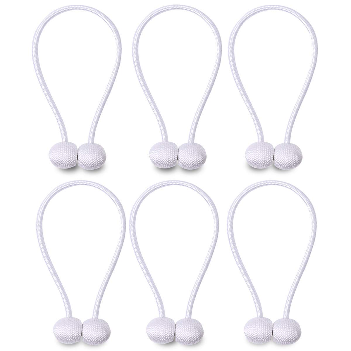 HUYIJJH Curtain Tiebacks Magnetic, Decorative Curtain Holdbacks for Window Décor, White (Pack of 6)