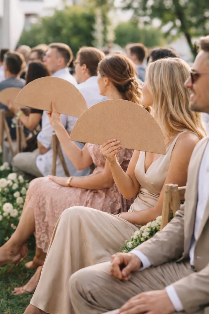 Lote de 100 unidades Abanicos de Papel kraft reciclado, celebraciones, bodas, festivales y eventos al aire libre, papel reciclado Eco (430 g/m²) Medidas 30,5 x 17,5 cm.