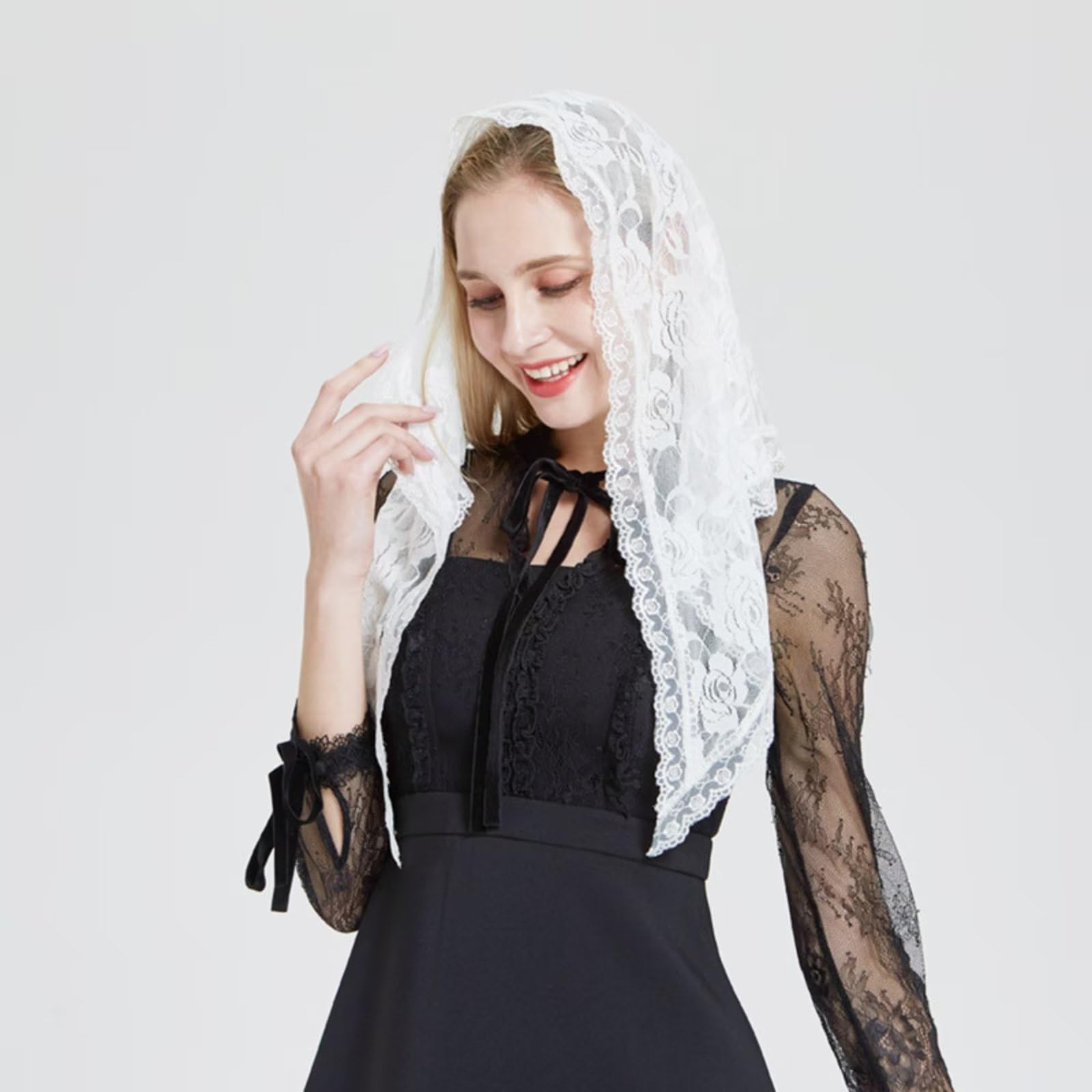 Voile Manteau Catholique Dentelle Triangle Mantilla Broderie - Chapelle Pour Femme