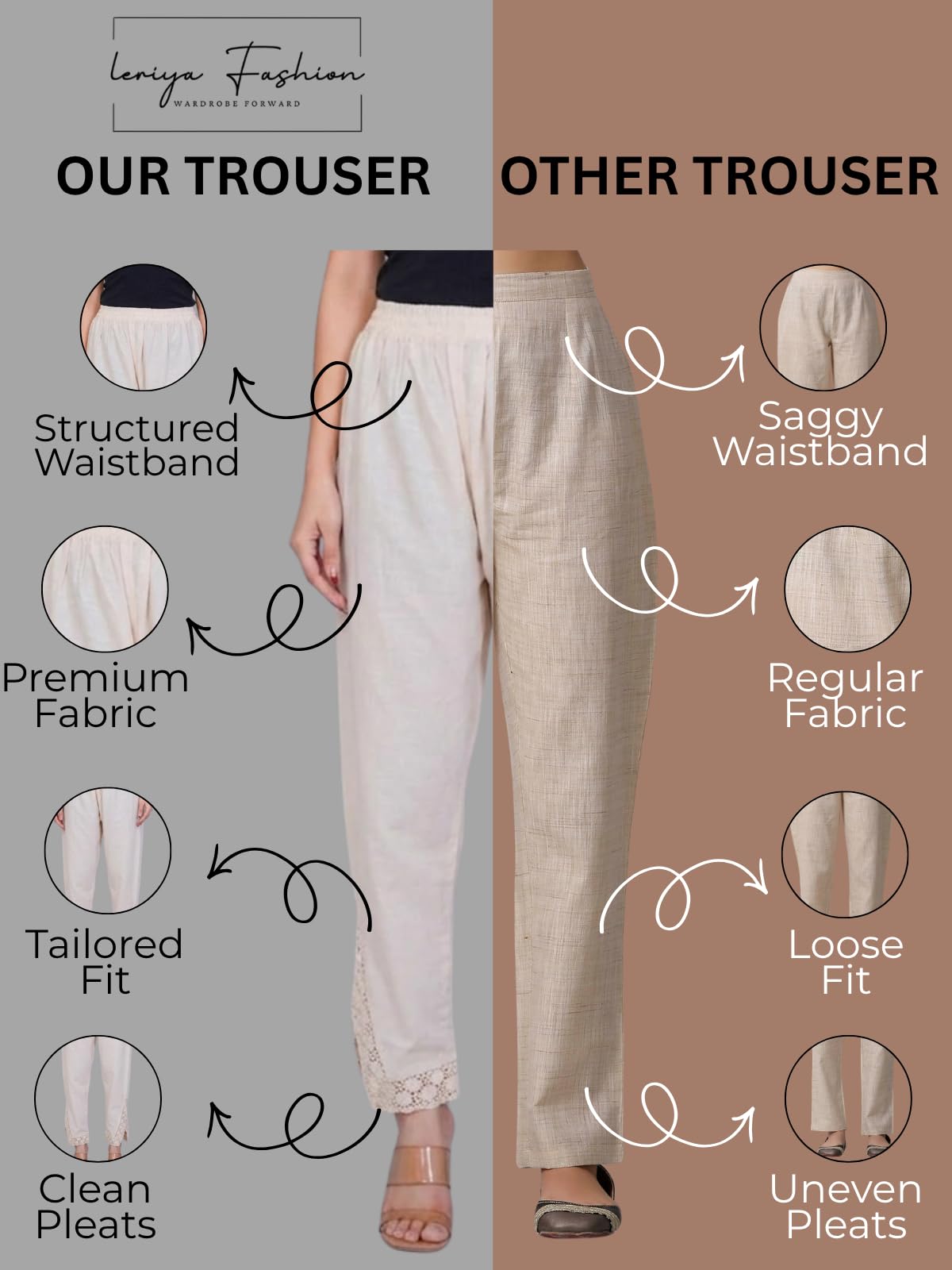 Leriya Fashion Pantaloni da donna | Pantaloni palazzo etnici in cotone con ricamo in pizzo | elastico in vita gamba larga casual pantaloni da donna | comodi pantaloni estivi da donna