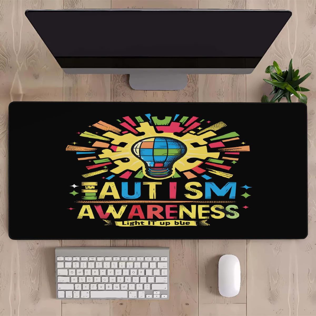 Large Mouse Mat Light Bulb Color Autism Computer Mousepad with Non-Slip Rubber Base Waterproof Mouse Pad Keyboard Pad for Gamer,Home School Laptop Office Accessories，35.4x15.7 in