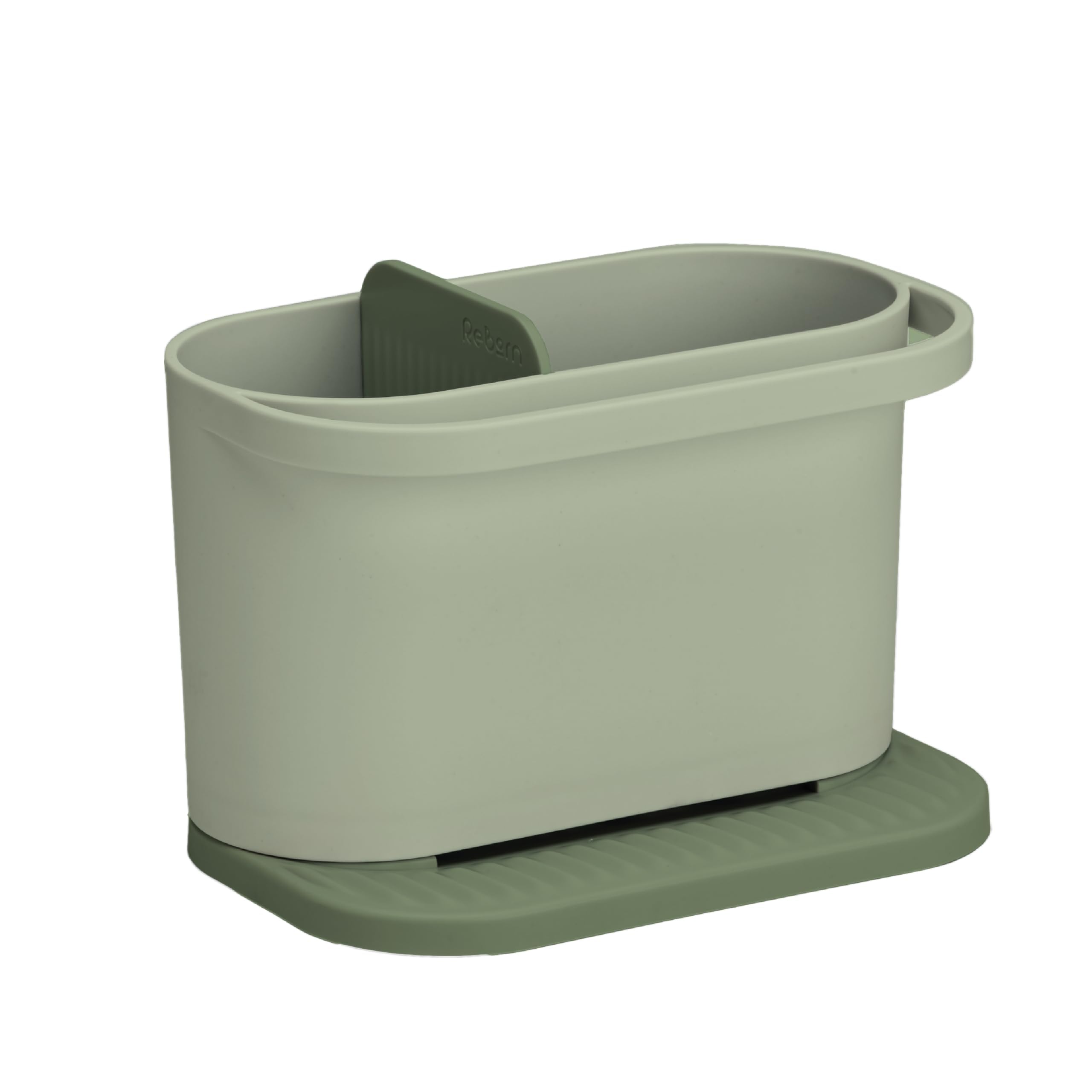 ReBorn Sink Tidy - Sage Green Plastic Dish Brush Holder with Drainage Tray