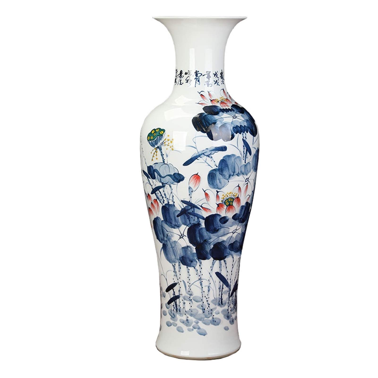asdchZen Flower Vase Table Flowers Vase Large Ceramic Floor Vase Living Room Home Decoration Ornaments 35.4 Inches Hand-Painted Blue And White Porcelain Vase Decorative Vases For Home,A