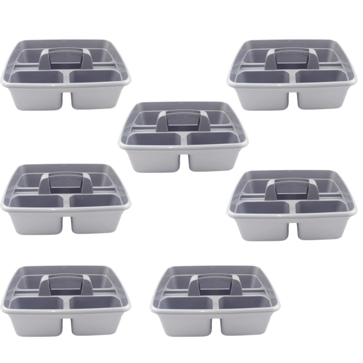 SuperPetStoreUK247 Caddy Tray – 12" x 15" 3 Compartment Polypropylene Carrying Container with Handle – Cleaning Tool Storage Caddy – Colour Coded – For Home Garden Equestrian Silver Pack of 7