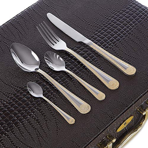 Faqueiro Inox Luxo 84 Peças Dourado com Maleta
