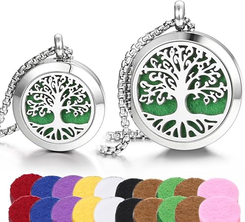 Miniatura 9 de Aromaterapia Difusor de Aceite Esencial Collar Árbol de la Vida Diseño Nube de Acero Inoxidable Locket Colgante Regalo de Cumpleaños de Navidad para