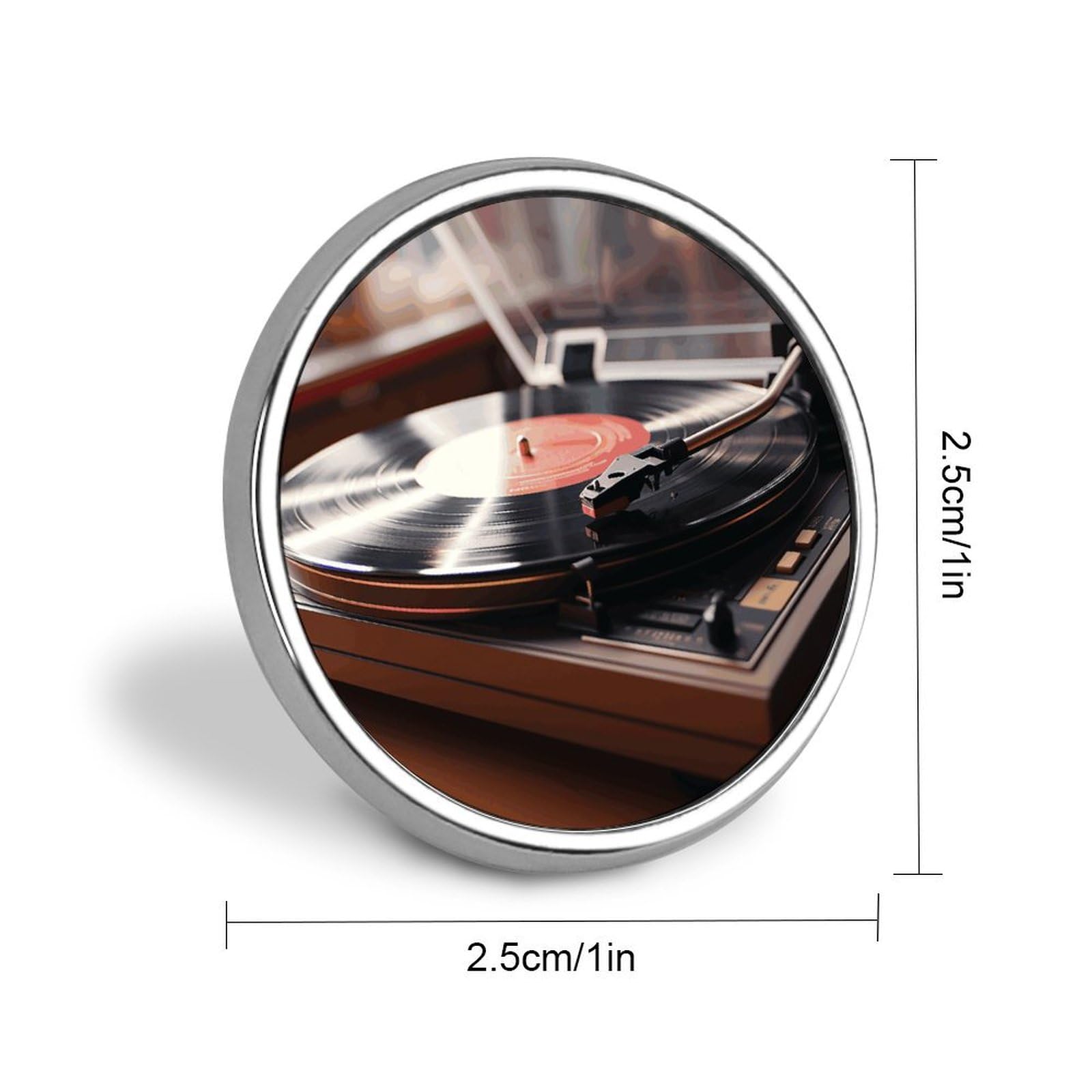 Aluminium Alloy Round Badge Brooch Pins for Men Record Player Brooches Elegant Pin for Women Fashion Button Badges Brooch Badge for Hats Jackets Shirts