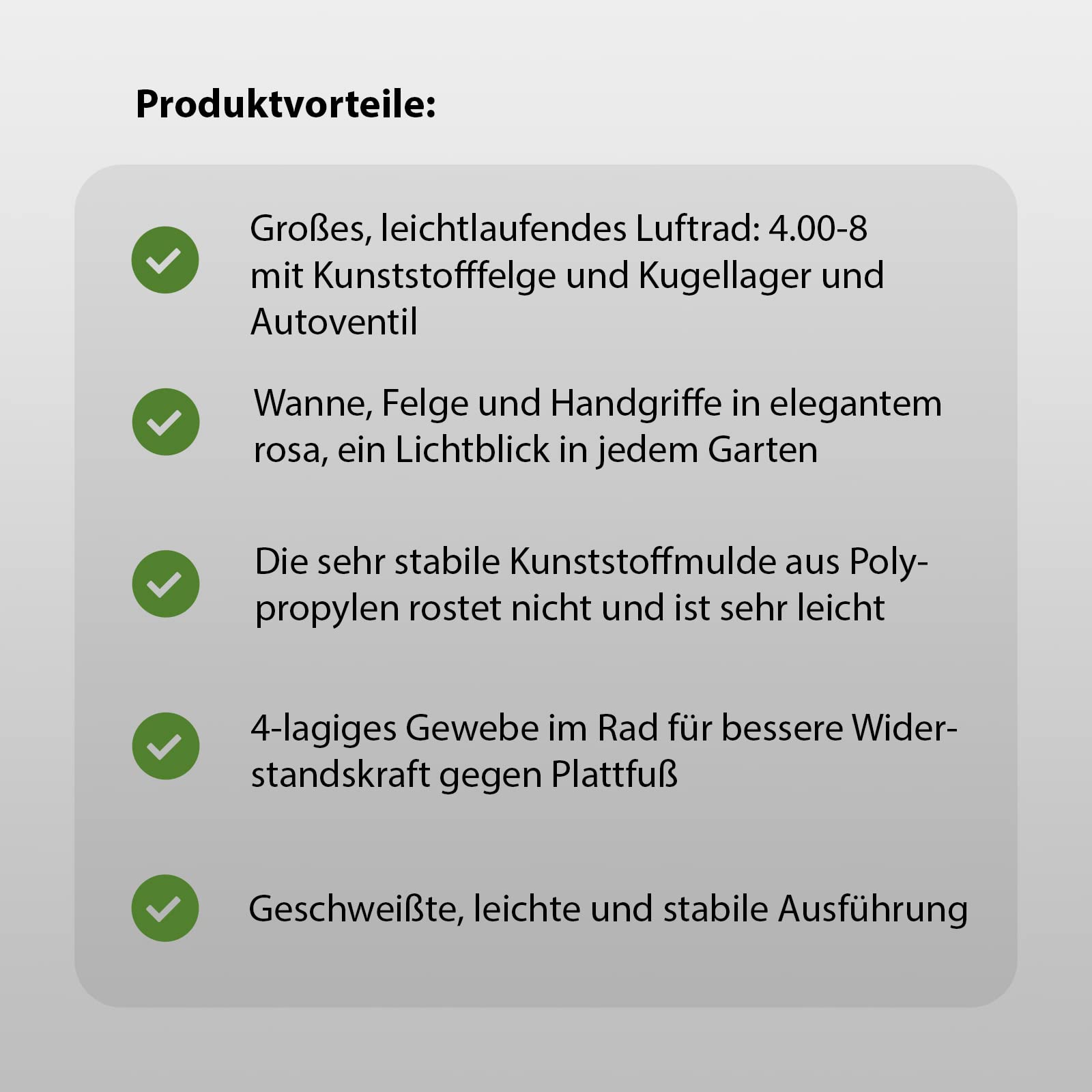 TRUTZHOLM Pinke Schubkarre 100 Liter | 250 kg mit Kunststoffmulde | rostfrei | verstärkt | stabil