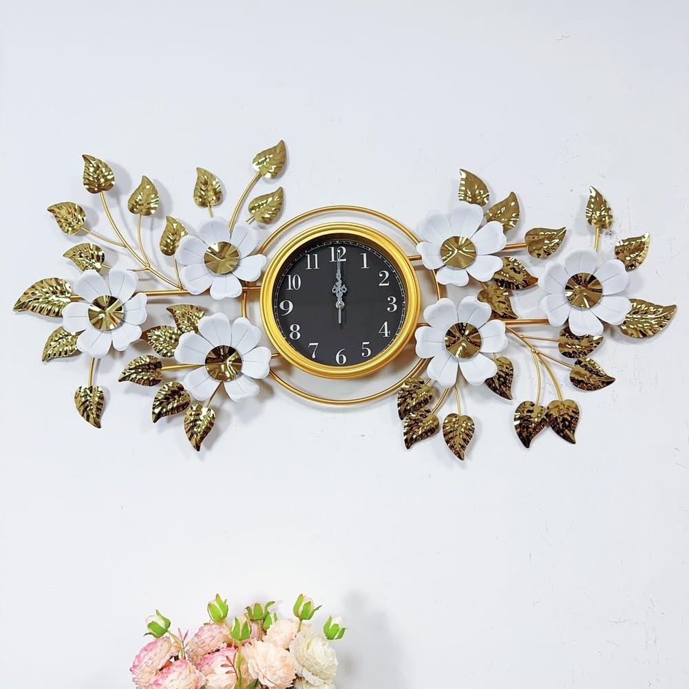 SaryEdge Wall Clocklarge Clock for Wall Art Decor - Metal Ginkgo Leaf Wall Clocks - Silent Non Ticking Quartz Clock - Home Decorative Wall Clocks for-A,A,A,A