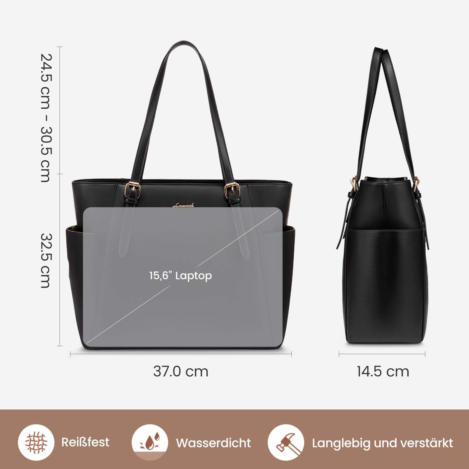 LOVEVOOK Handtasche Damen Groß, PU Leder Arbeitstasche, Laptoptasche, Große Wasserflaschen-Tasche Außen, Lehrertasche, Aktentasche, Stylische Shopper Tasche für Uni, Business, Büro und Reise