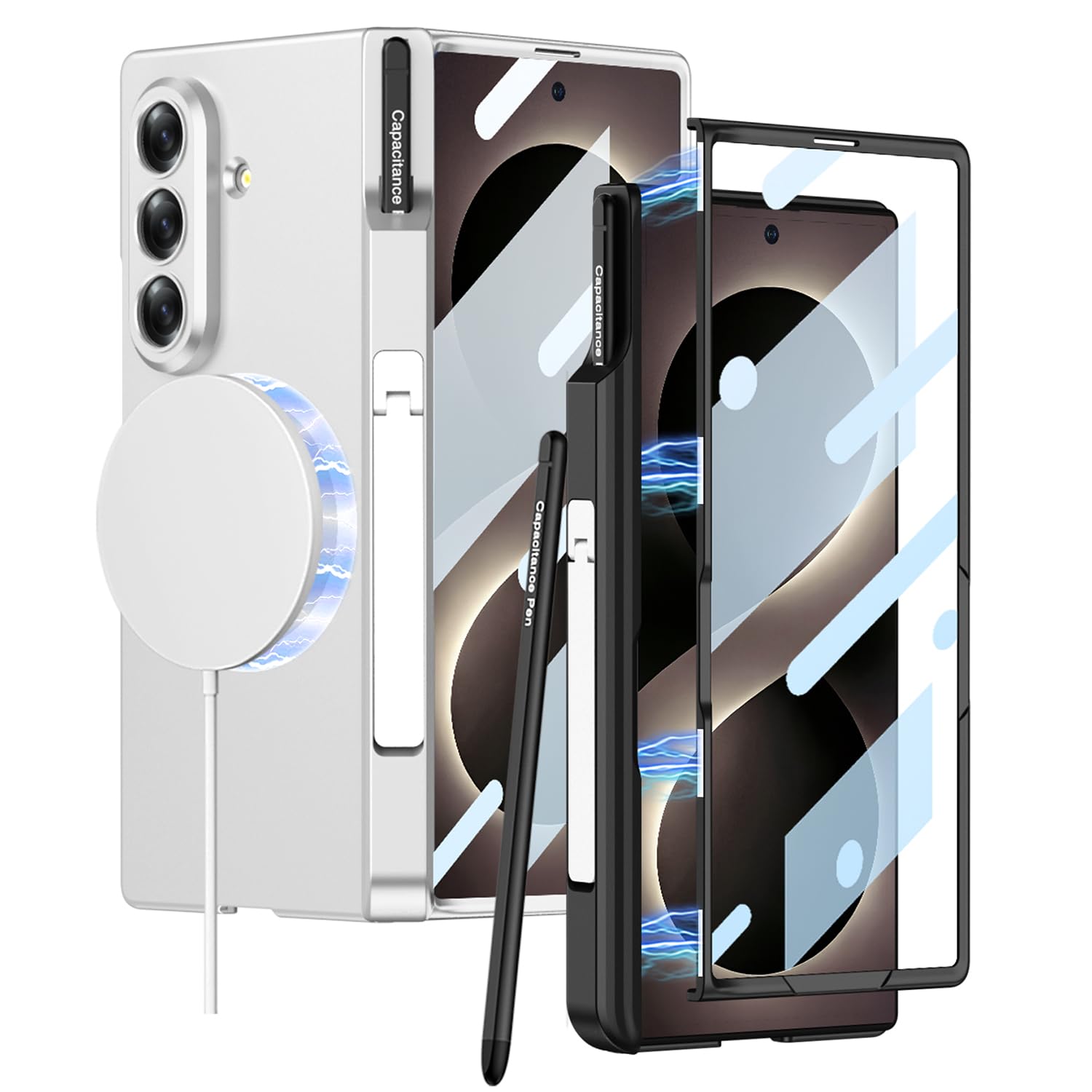 COQUE Etui do Samsung Galaxy Z Fold 8 z uchwytem na długopis S/osłona ekranu, zawias magnetyczny, składana podpórka, odporne na wstrząsy, wytrzymałe etui ochronne, czarne