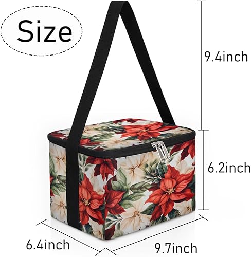 Miniatura 7 de Funny Christmas Poinsettias Insulated Lunch Bag Women Reusable Lunch Tote Square Meal Bag for Adults Men Cooler Lunch Box for Work Travel Picnic Food