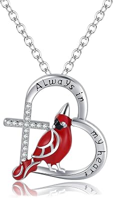 Cardinal Necklace, Red Cardinal Pendant Necklace Cardinals Appear When Angels are Near Necklace Red Bird Cardinal Heart Necklace Memorial Cardinal Jewelry for Women