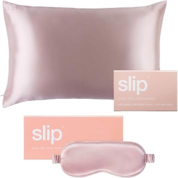 غطاء وسادة Slip 22 Momme Silk Queen + مجموعة قناع نوم من الحرير الخالص مضاد للتجاعيد وحجب الضوء