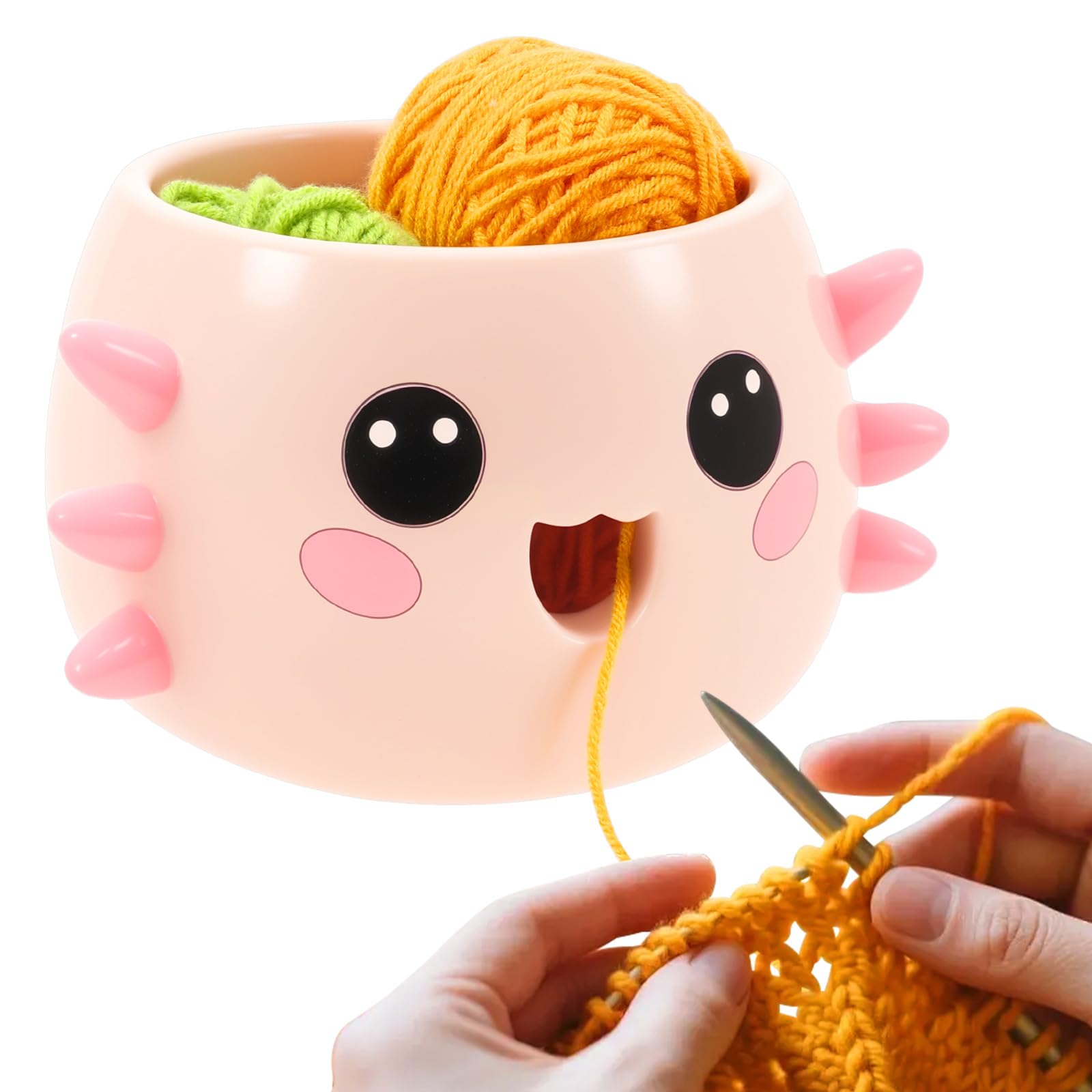 Sutowe Cartoon Yarn Bowl, Handmade Craft Yarn Storage No Knotting Design 6.3x4 inch Extra Large Cute Resin Crochet Bowl Wool Storage for Knitter Crocheter Crafting Present for Crocheter Knitter