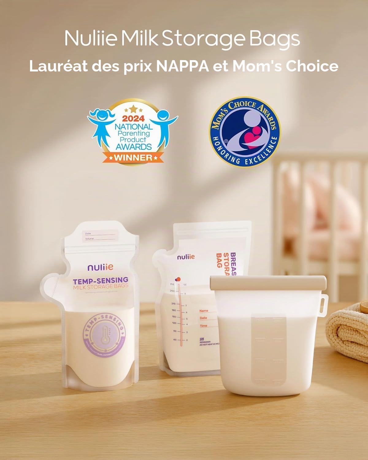 Nuliie Lot de 120 sacs de rangement pour lait maternel à détection de température, grande icône de détection de température et pince de verrouillage, sacs de stockage de lait maternel de 170,1 g avec