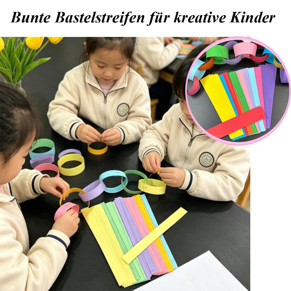 Papierkette 200 Stück Papiergirlande Bunte Papierstreifen Bastelstreifen,Kettenstreifen Streifen Regenbogen Bastelzubehör,Girlande Papier für Klassenzimmer Zuhause Partydekorationsartikel