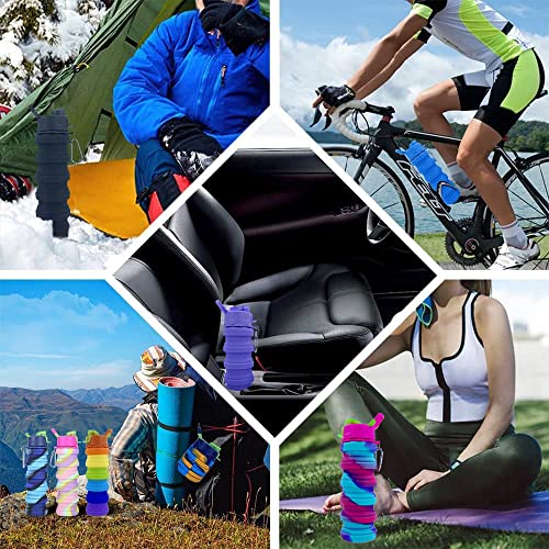 Konlongzan Collapsible Water Bottles 3 Pack Silicone Water Bottle With Carabiner Bpa Free Expandable Water Bottle 500Ml Portable Sport Water Bottle For Travel Camping. (Black+Purple+Blue) #TOP5