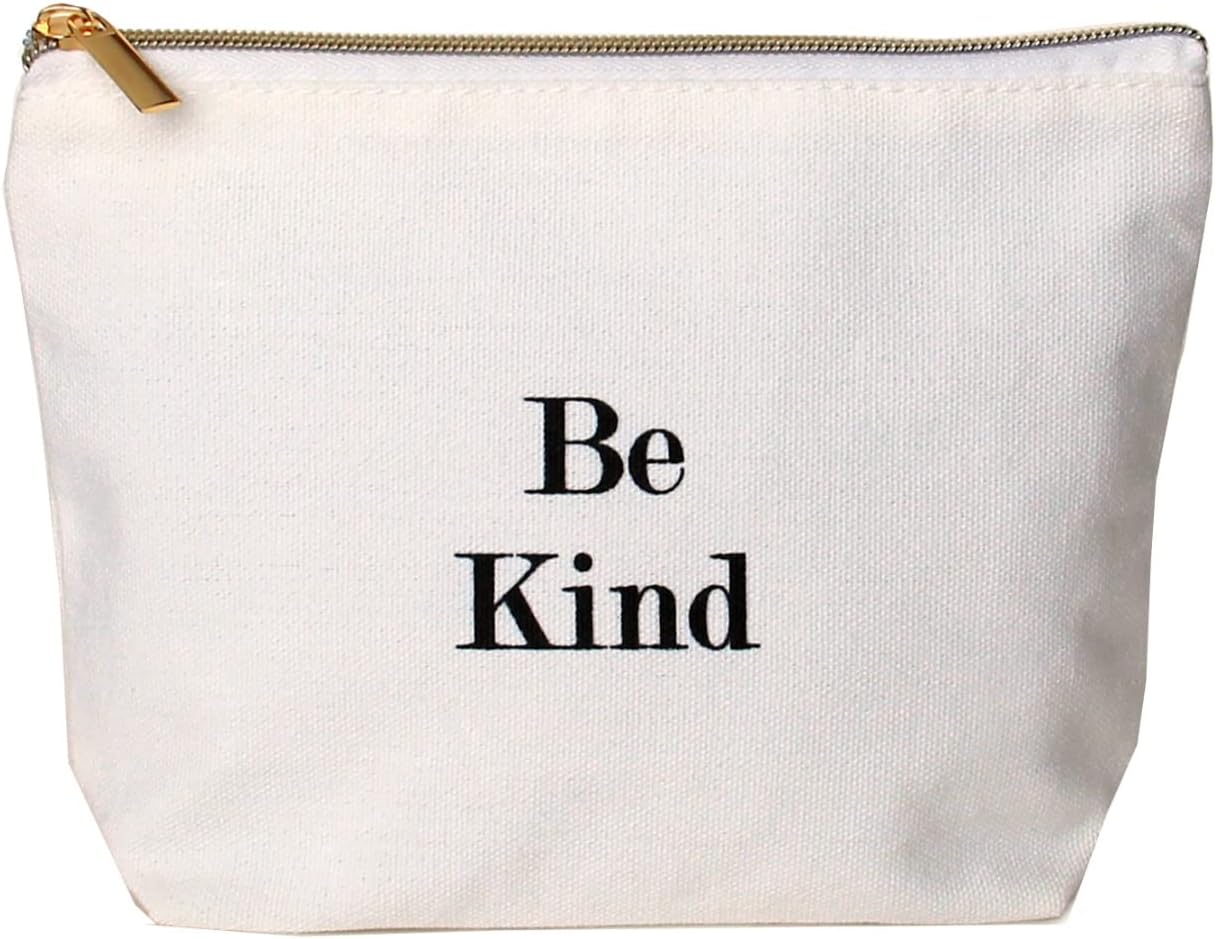 JulesCanvas Makeup Bag With Zipper and Quote, Be Kind Uplifting Inspirational Encouragement Gifts for Women, Sister, Daughter, BFF, Friend