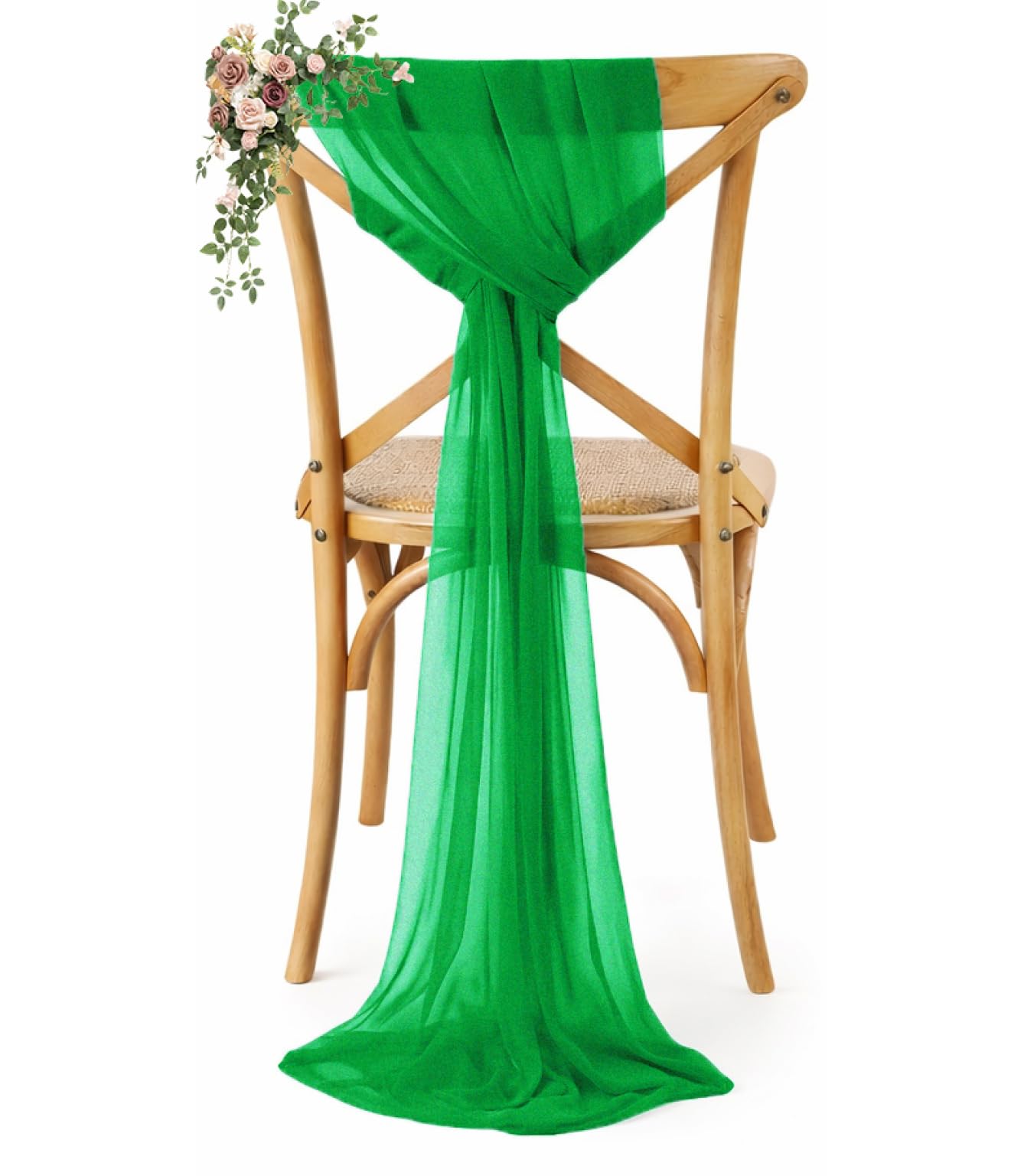 VDS Pack of 100, Green, Sheer Chiffon Chair Sashes Bows Chair Cover Back Tie Ribbon for Wedding Birthday Baby Shower Engagement Ceremony Event Party Banquet Restaurant Dining Chair Decoration