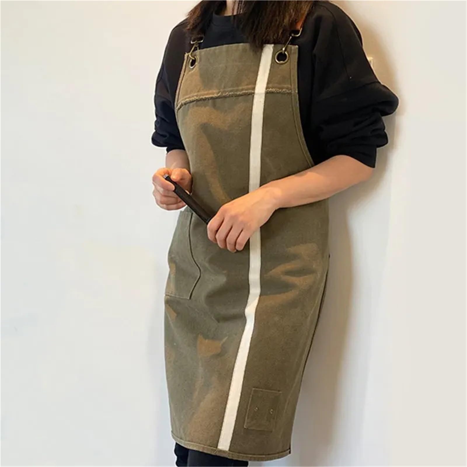 Delantal de lona con espalda cruzada for cafetería, barista, barman, pastelero, chef, restaurante, uniforme, florista, jardinero, pintor, tatuador, ropa trabajo para Soldadura, Herrero