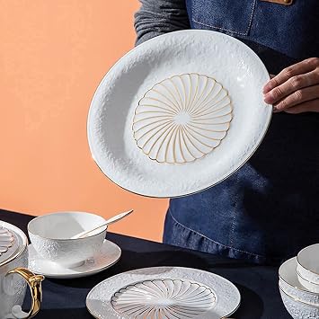 Luxury Bone China Dinnerware Set, Fine China Plate and Bowl Sets, Phnom Penh Embossed+ Floral Print Porcelain, High-End Gift Box, Service for 8 (Blue 60Pcs)