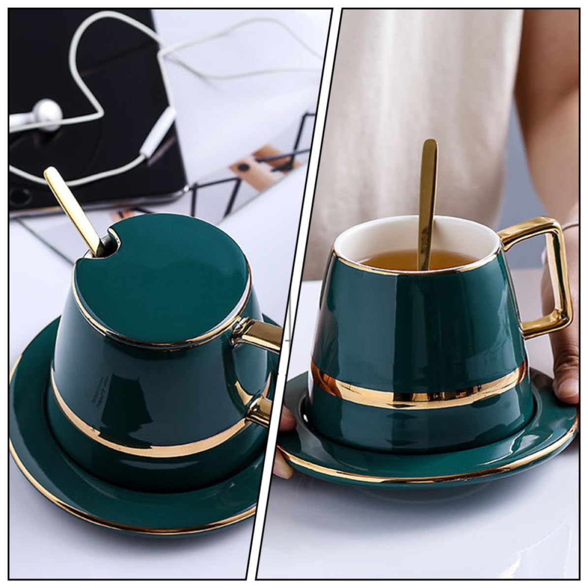Set Tazzine Caffè in Ceramica Verde, Stile Europeo, per Ufficio