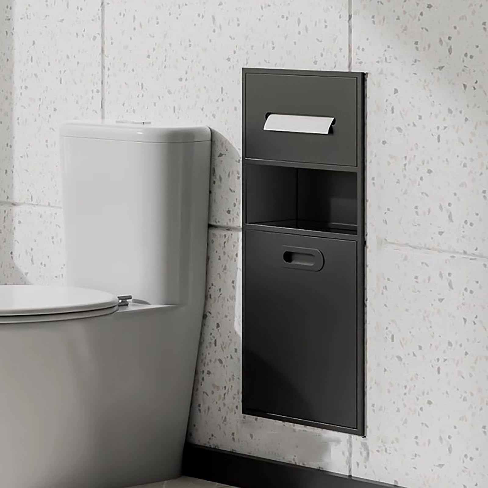 Étagère de douche en acier inoxydable avec poubelle murale et porte-papier toilette