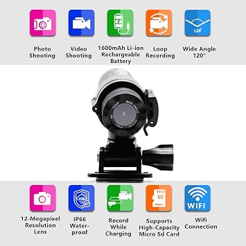 Action Camera 1080P Wifi Helmet Camera Ultra HD 120° Wide Angle Waterproof Helmet Camera Webcam EIS Stabilization Action Camera with Accessory Kit for Climbing Riding Skiing