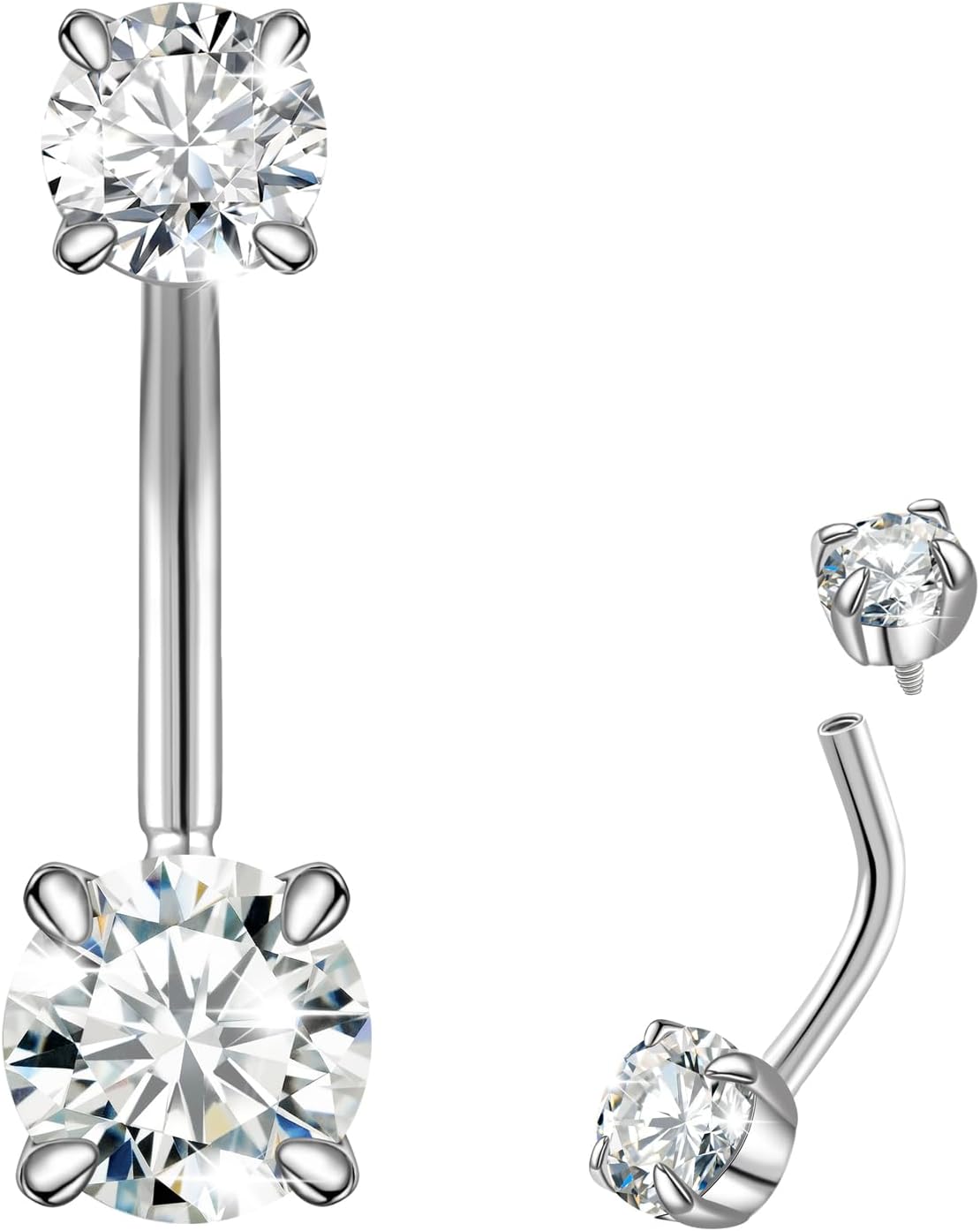 14G/1.6MM Moissanite Belly Button Rings: 925 Sterling Silver Hypoallergenic Belly Ring 1CT 2CT Navel Rings for Women Summer Beach Party Body Piercing Jewelry Gift