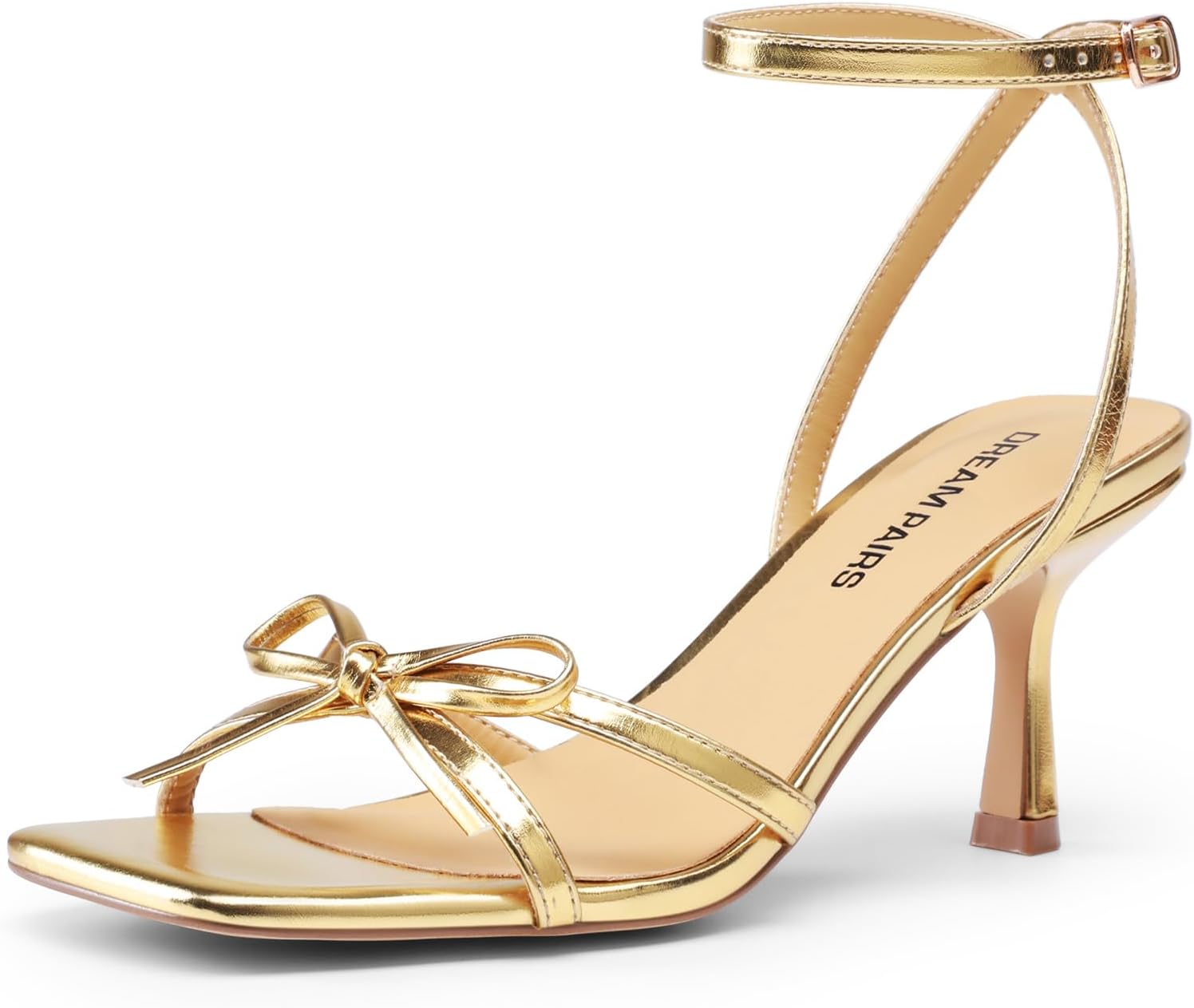 DREAM PAIRS Women's Bow Heels -Kitten Heels for Women, Square Toe Strappy Heeled Sandals, Elegant Wedding & Bridal Bownots Sandals for Formal & Special Occasions