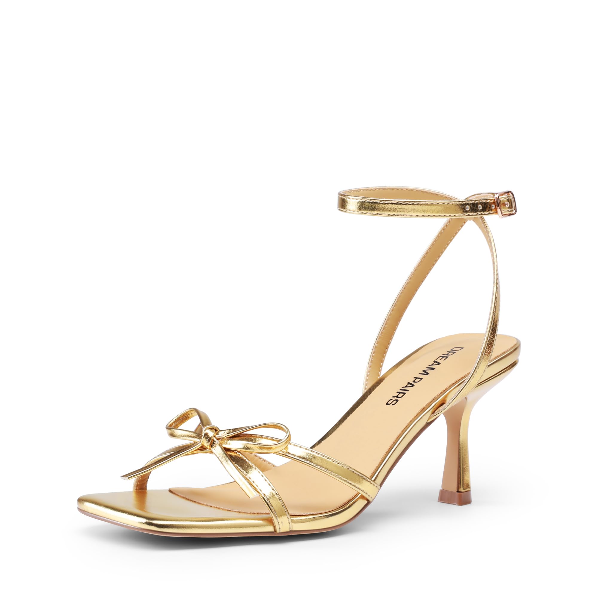DREAM PAIRS Sandali da Donna con Tacco e Fiocco, Kitten Heel a Punta Quadrata, Eleganti per Matrimoni, Cerimonie e Occasioni Speciali