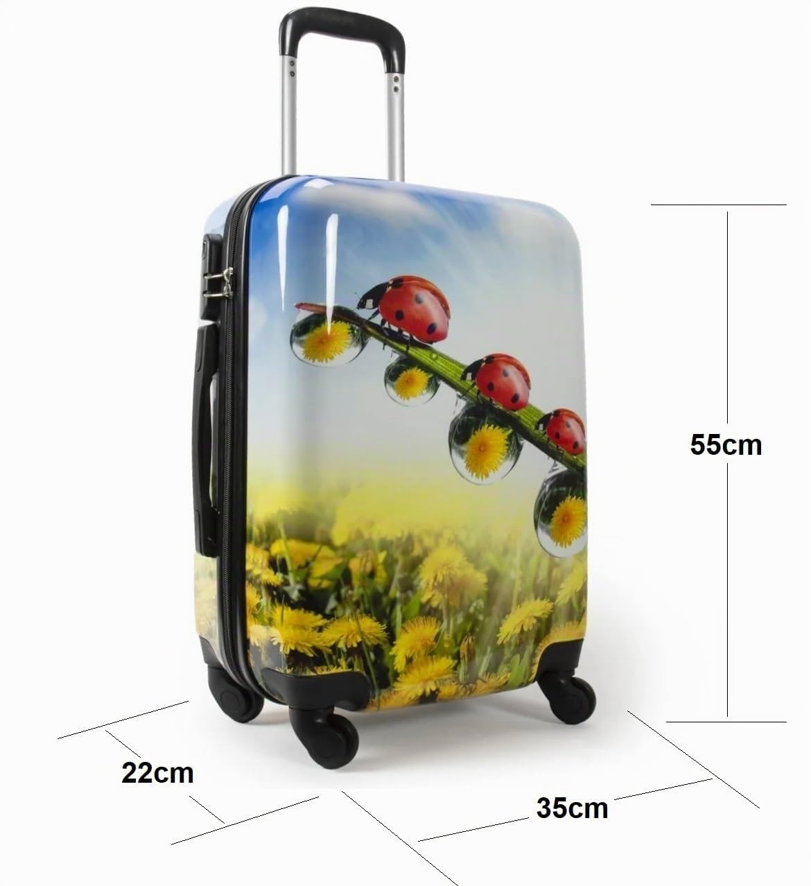 Maleta de Cabina Equipaje de Mano Viaje avión rígida 4 Ruedas 360º Medidas 55x35x22cm Viajar Estampado Mariquita