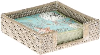 KOUBOO La Jolla Rattan Luncheon Paper Napkin Holder, Wicker Napkin Holder Table, Square Napkin Tray, Flat Napkin Holder for Kitchen Dinning Table Desk Counter Restaurant, White Wash