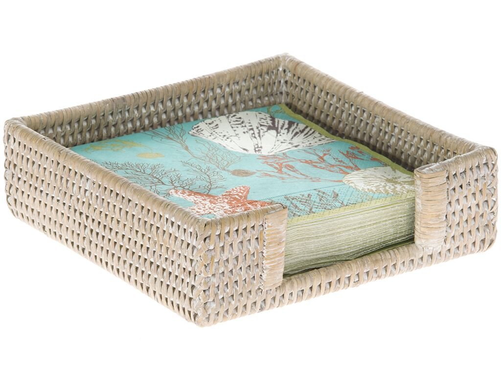 KoubooFBA_1020041 La Jolla Rattan Luncheon Paper Napkin Holder, White Wash, Rattan & Wicker,19.05 x 19.05 x 6.35 cm