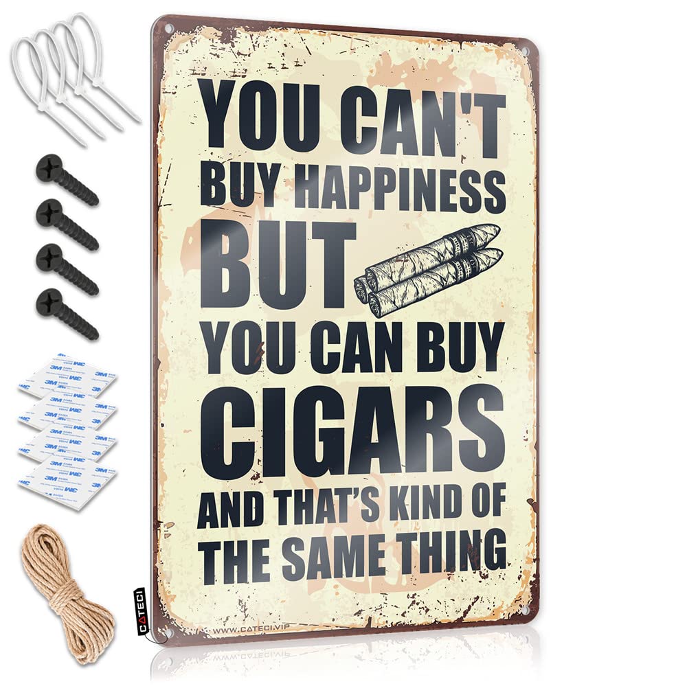 STWNVOITV Bar Posters You Can'T Buy Happiness But Can Cigars Sign Bbq Signs Outdoor Metal Home Sign(30X40CM)