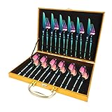 ZONSHJDKR Silberbesteck 24-teiliges Besteckset aus Edelstahl in hochwertiger Geschenkbox mit Steakmesser, Gabel und Löffel(Rainbow)